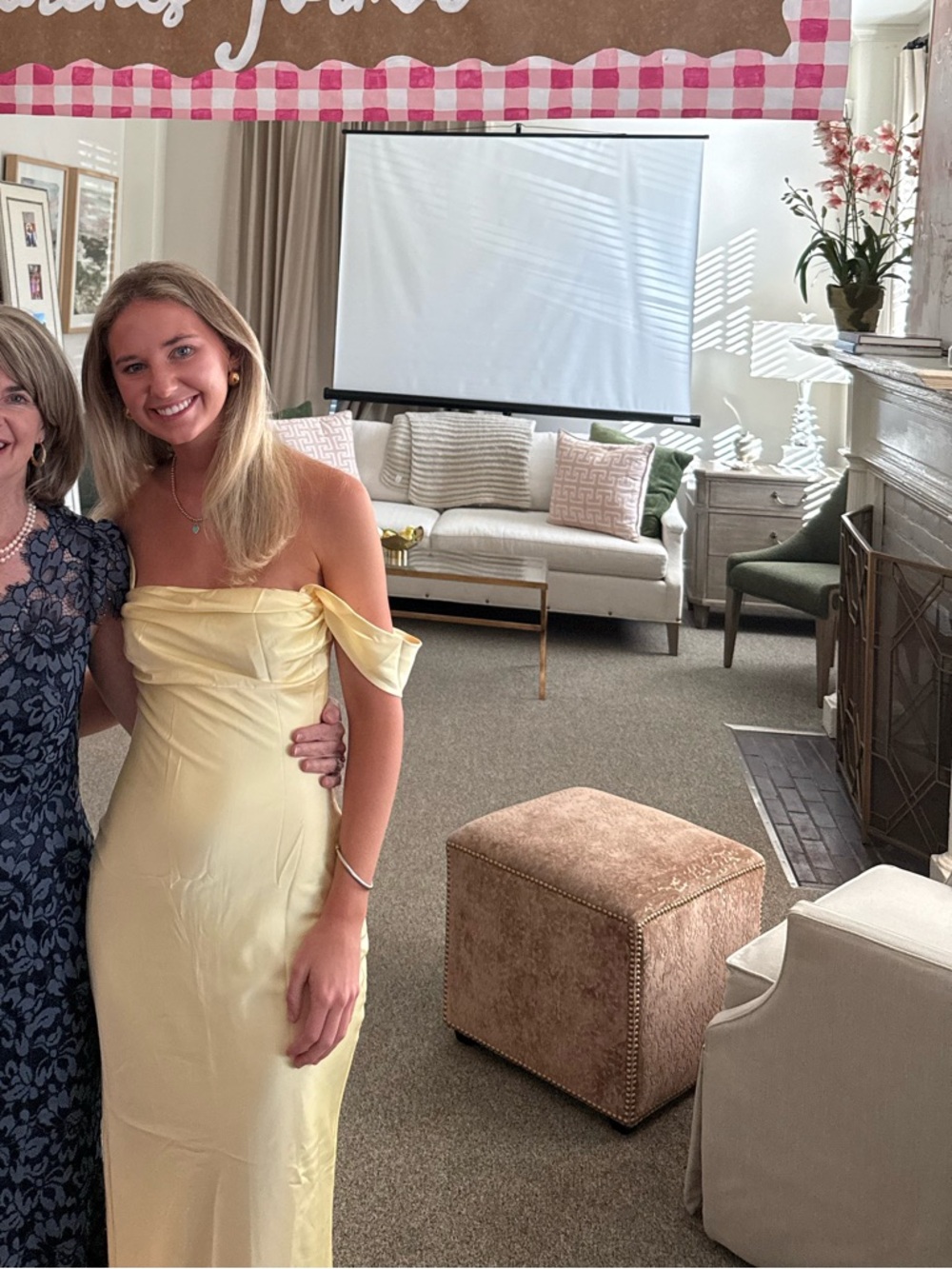 Princes Polly Butter Yellow Off-Shoulder Satin Evening Dress
